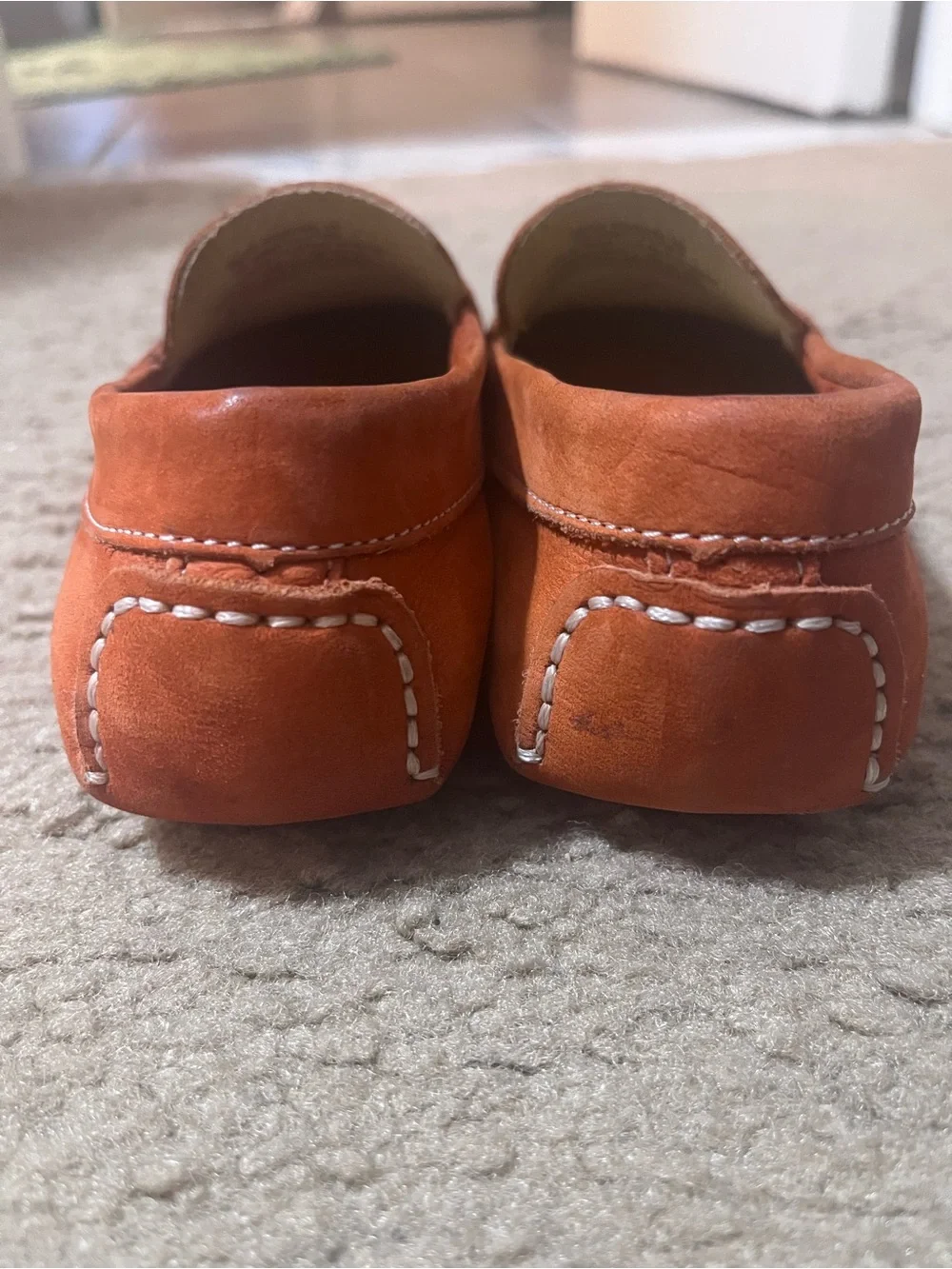 Tucker + Tate Orange Suede Penny Loafers with White Stitching